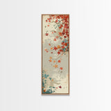 Autumn Maple Leaves in Japanese Garden Ukiyo-e Style Art Skinny Framed Canvas Print with Subtle Color Palette