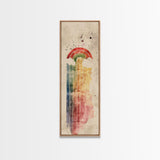 Vintage-Inspired Rainbow Waterfall Ukiyo-e Art Skinny Framed Canvas Print in Neutral Tones