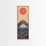 Mount Fuji Under a Red Sun Skinny Art Ukiyo-e Tall Framed Canvas Print Inspired by Japanese Landscape