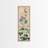 Skinny Art Tall Art Framed Canvas Print Stylized Morning Glory Blossoms In Subtle Pastel Hues Ukiyo-e Japanese Style Art Wood Block Print