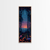 Majestic Nightfall Amidst Illuminated Trees Skinny Art Tall Art Framed Canvas Print Japanese Style Art Ukiyo-e Art Wood Block Print Tranquil Decorative
