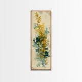 Golden Foliage Set Against Green Textured Background Skinny Art Tall Art Framed Canvas Print Japanese Style Art Ukiyo-e Art Wood Block Print Natural Elegant