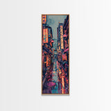 Vibrant Cityscape With Colorful Street Signs Skinny Art Tall Art Framed Canvas Print Japanese Style Art Ukiyo-e Art Wood Block Print Urban Energetic