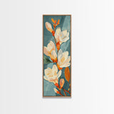 Light Cream Magnolia Blooms On Abstract Background Skinny Art Tall Art Framed Canvas Print Japanese Style Art Ukiyo-e Art Wood Block Print Delicate Decorative