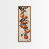 Bountiful Persimmons On Tree Branch Skinny Art Tall Art Framed Canvas Print Japanese Style Art Ukiyo-e Art Wood Block Print Seasonal Natural
