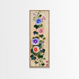 Morning Glories On Wooden Background Ukiyo-e Wall Art Framed Canvas Print Japanese Style Skinny Art Wood Block Print Tall Art