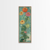Vibrant Japanese Cranes with Red Sun Framed Canvas Print - Tall Skinny Ukiyo-e Art Wall Art Décor