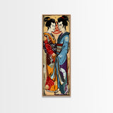 Japanese Couple in Traditional Kimono, Tall Skinny Framed Canvas Print for Wall Art
