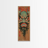 Traditional Japanese Demon Mask Art In Ukiyo-e Style Framed Canvas Print Tall Skinny Cultural Wood Block Wall Decor
