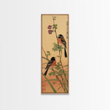 Tall Art, Skinny Art, Japanese Style Art, Birds On Branches Wood Block Print Framed Canvas Print Ukiyo-e Art