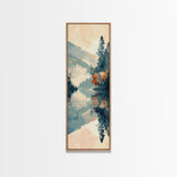 Ukiyo-e Art Depicting A Peaceful Lake Surrounded By Misty Mountains And Autumn Trees, Skinny Art, Tall Art, Framed Canvas Print, Japanese Style Art, Wood Block Print
