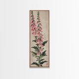 Skinny Art Tall Art Foxglove Flowers Wood Block Print Japanese Style Art Vertical Composition Framed Canvas Print