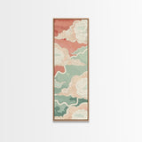 Traditional Japanese Cloud Design In Pastel Colors, Ukiyo-e Style Canvas, Framed Canvas Print, Tall Skinny Japanese Wall Art, Ready To Hang