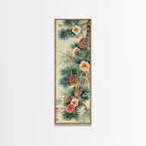 Pine Tree Branches With Blossoms And Pine Cones In Japanese Style Ukiyo-e Art Framed Canvas Print Skinny Art Tall Art