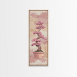 Tall Skinny Art Japanese Style Wood Block Print Potted Bonsai Tree On A Textured Background In Ukiyo-e Style For Framed Canvas Print