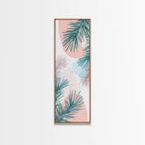 Elegant Pine Branches on Soft Pastel Background - Skinny Art, Japanese Wall Decor, Framed Canvas Print, Ukiyo-e Style