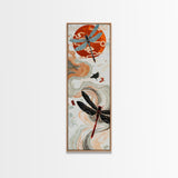 Vivid Dragonflies against Bold Red Sun with Flowing Clouds - Skinny Art, Japanese Wall Decor, Framed Canvas Print, Ukiyo-e Style