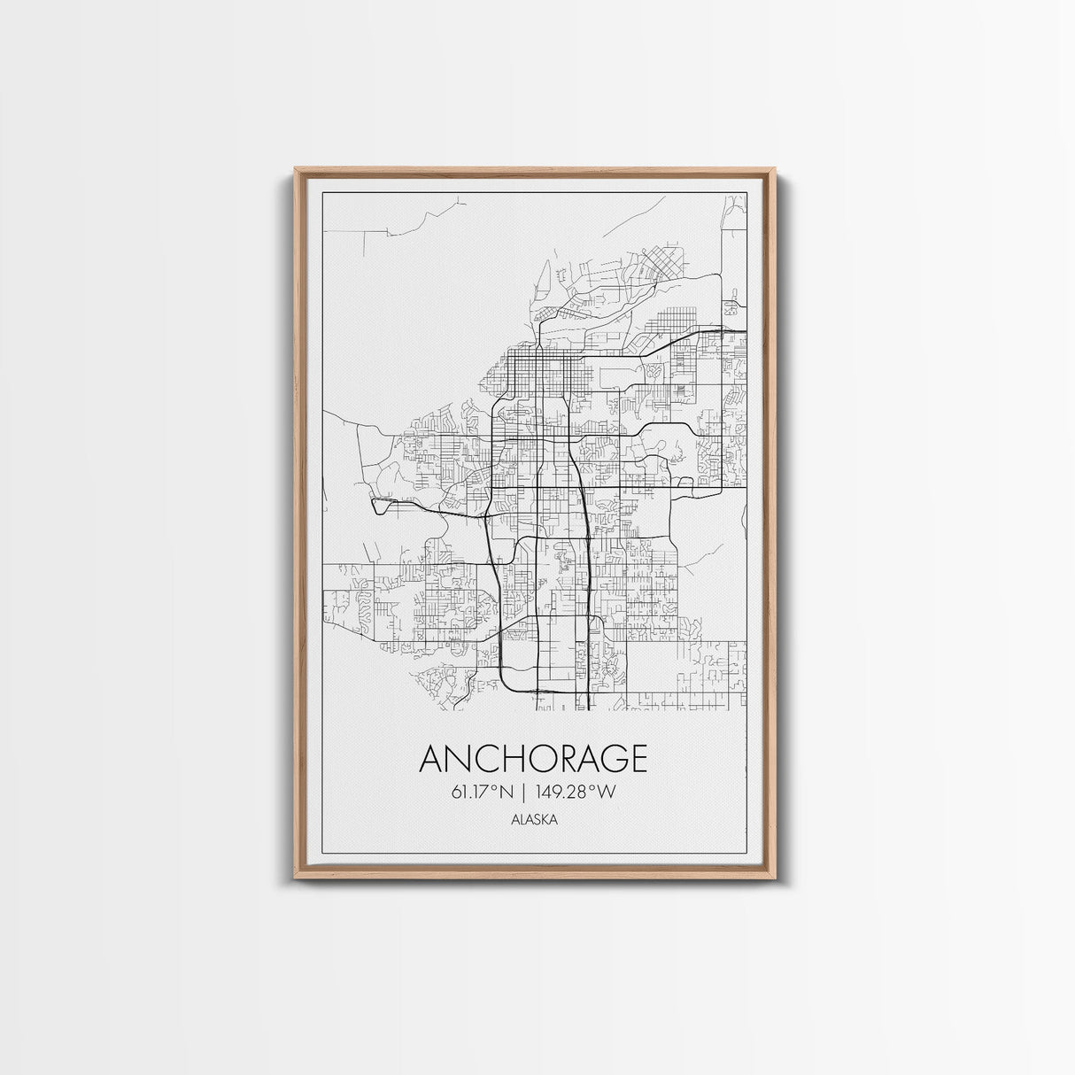 Anchorage Street Map, Alaska Map, City Map Wall Décor, Adventure Wall Art, Minimalist, Modern Art, Wall Art, Canvas Print, Canvas Wall Art