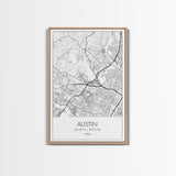 Austin Street Map, Texas Map, City Map Art, Office Wall Art, Travel Décor, Minimalist Art, Wall Art, Canvas Print, Canvas Wall Art