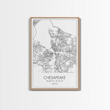 Chesapeake Street Map, Virginia Map, City Map Art, Modern Art, Wall Art, Canvas Print, Canvas Wall Art, Travel Art, Above Bed Décor