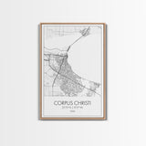 Corpus Christi Street Map, Texas Map, City Map Art, Minimalist Art, Wall Art, Canvas Print, Travel Wall Décor, Gift For Dad, Office Décor