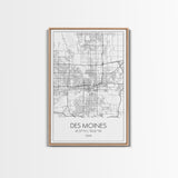 Des Moines Street Map, Iowa Map, City Map Art, Minimalist Art, Wall Art, Canvas Print, Girlfriend Gift, Travel Wall Art, Dorm Room Art