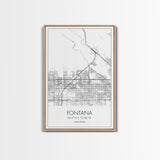 Fontana Street Map, California Map, City Map Art, Minimalist Art, Wall Art, Canvas Print, Unique Wall Art, Travel Décor, Travel Gift For Men
