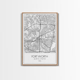 Fort Worth Street Map, Texas Map, City Map Art, Minimalist Art, Wall Art, Canvas Print, Travel Wall Art, Gifts For Women, Man Cave Décor