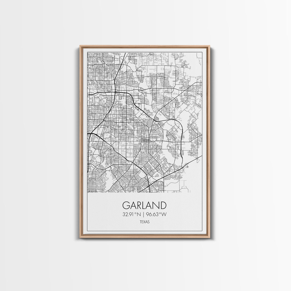 Garland Street Map, Texas Map, City Map Art, Minimalist Art, Wall Art, Canvas Print, Black And White Map, Travel Wall Art, Gift For Her