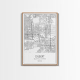 Gilbert Street Map, Arizona Map, City Map Art, Minimalist Art, Wall Art, Canvas Print, Black And White Map, Man Cave Art, Travel Wall Art
