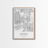 Glendale Street Map, Arizona Map, City Map Art, Minimalist Art, Wall Art, Canvas Print, Black And White Map, Above Bed Art, Wanderlust Gift