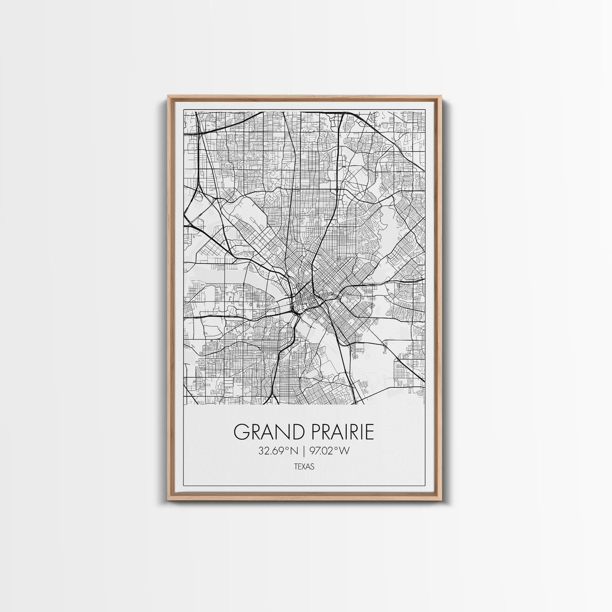 Grand Prairie Street Map, Texas Map, City Map Art, Minimalist Art, Wall Art, Canvas Print, Black And White, Travel Print, Anniversary Gift