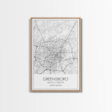 Greensboro Street Map, North Carolina Map, City Map Art, Minimalist Art, Wall Art, Canvas Print, Travel Wall Art, Gift For Travelers