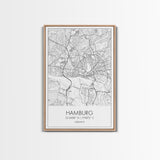 Hamburg Street Map, Germany Map, City Map Art, Minimalist Art, Wall Art, Canvas Print, Travel Wall Print, Gift For Traveler, Unique Art