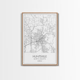Huntsville Street Map, Alabama Map, City Map Art, Minimalist Art, Wall Art, Canvas Print, Travel Art, Gift For Dad, Unique Wall Art