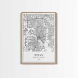 Irving Street Map, Texas Map, City Map Art, Minimalist Art, Wall Art, Canvas Print, Travel Wall Art, Birthday Gift, Bedroom Wall Art