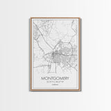 Montgomery Street Map, Alabama Map, City Map Art, Modern Art, Wall Art, Canvas Print, Bedroom Print, Family Gift, Travel Wall Décor