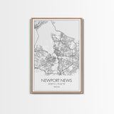 Newport News Street Map, Virginia Map, City Map Art, Modern Art, Wall Art, Canvas Print, Home Wall Décor, Girl Graduation Gift, Travel Art