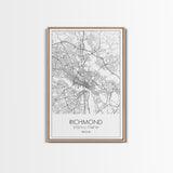 Richmond Street Map, Virginia Map, City Map Art, Minimalist Art, Wall Art, Canvas Print, Farmhouse Wall Décor, Wedding Gift, Travel Art