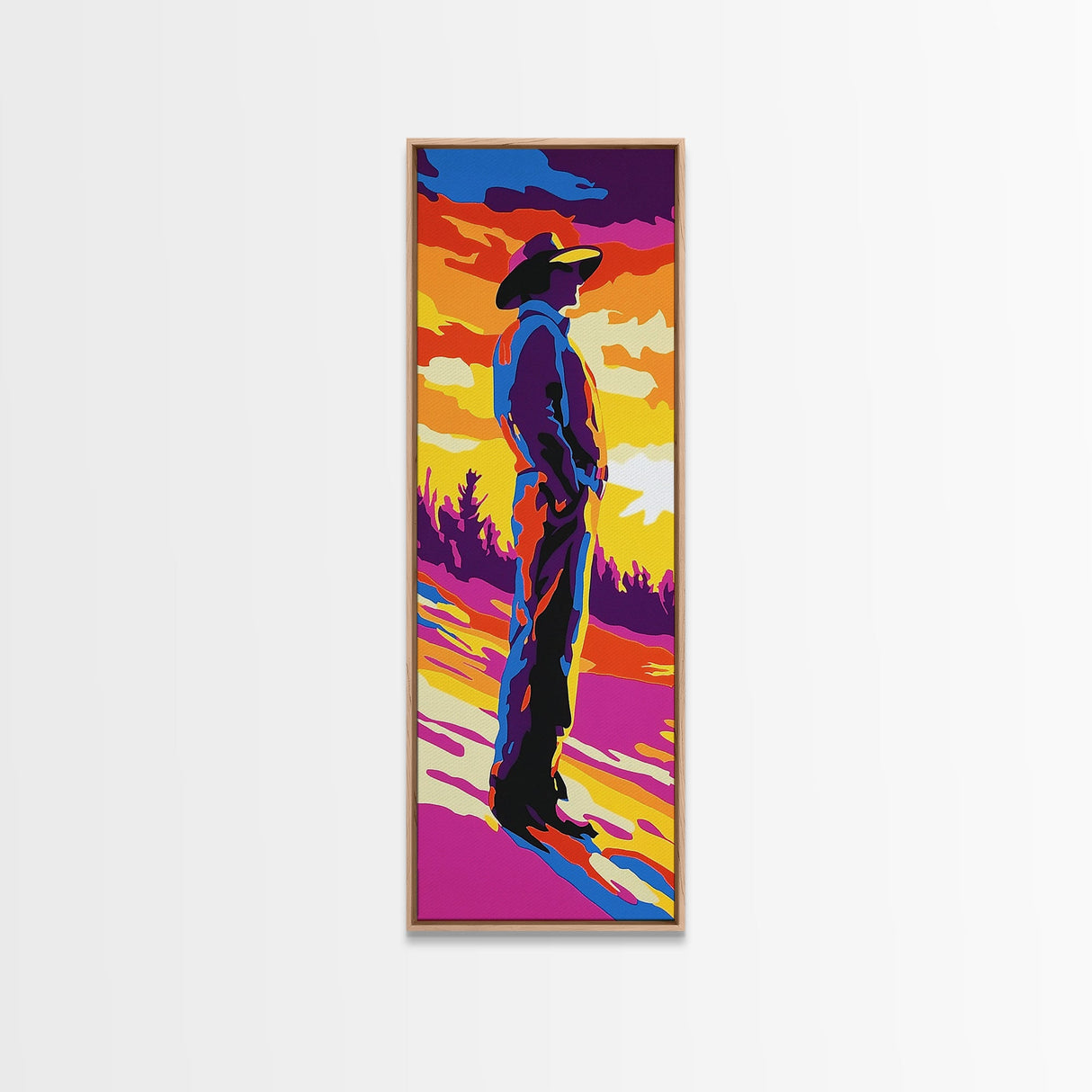 Pop Art Cowboy Framed Canvas Print Colorful Western Wall Art, Chicano Art, Bright Wall Art, Tall Skinny Art, Rustic Decor, Gift Idea