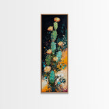 Desert Cactus Bloom Framed Canvas Print Southwest Wall Art Tall Narrow Art Rustic Decor Wildflower Painting