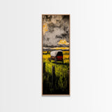 Scenic Prairie Wagon Art Framed Canvas Print, Rustic Decor, Farmhouse Art, Moody Art, Above Couch Art, Extra Wide Art