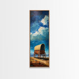 Vintage Covered Wagon Painting Framed Canvas Print, Rustic Wall Art, Farmhouse Art, Moody Art, Landscape Painting, Southwest Wall Art