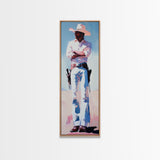 Western Cowboy in White Framed Canvas Print, Rustic Wall Art, Moody Art, Southwest Wall Art, Vintage Horse Art, Extra Wide Art