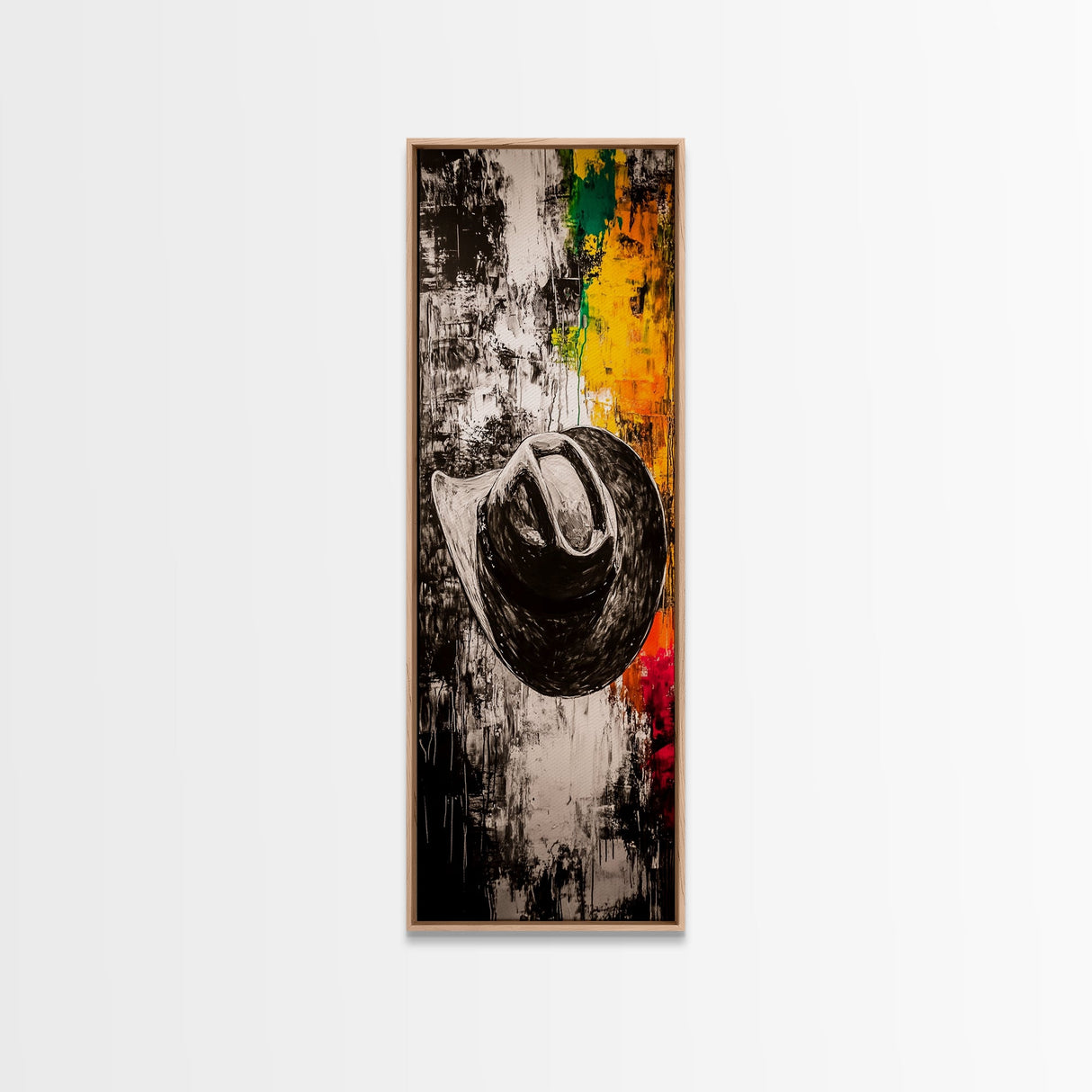 Black and White Cowboy Hat Framed Canvas Print, Moody Art, Southwest Wall Art, Rustic Wall Art, Wabi Sabi Art, Extra Wide Art