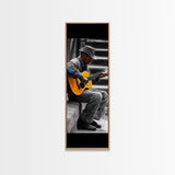 Street Musician with Guitar Framed Canvas Print | Moody Urban Wall Art | Rustic Decor | Music Art | Farmhouse Wall Art | Gift Idea