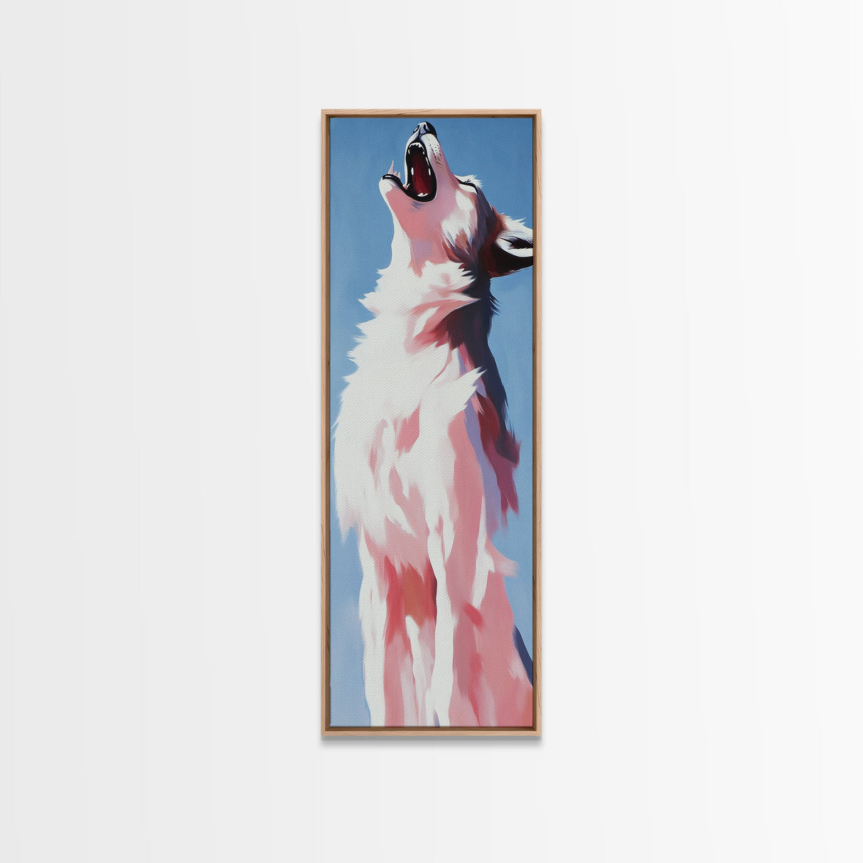 Majestic White Wolf Canvas Print moody art, minimalist art, vertical wall art, wabi sabi art, extra wide art, panoramic art, rustic wall art, wildlife painting, bedroom art, therapy art