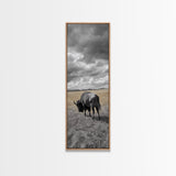 Lone Bison in Field Framed Canvas Print | Rustic Wall Art | Moody Art | Wildlife Painting | Farmhouse Decor | Southwest Wall Art | Gift Idea