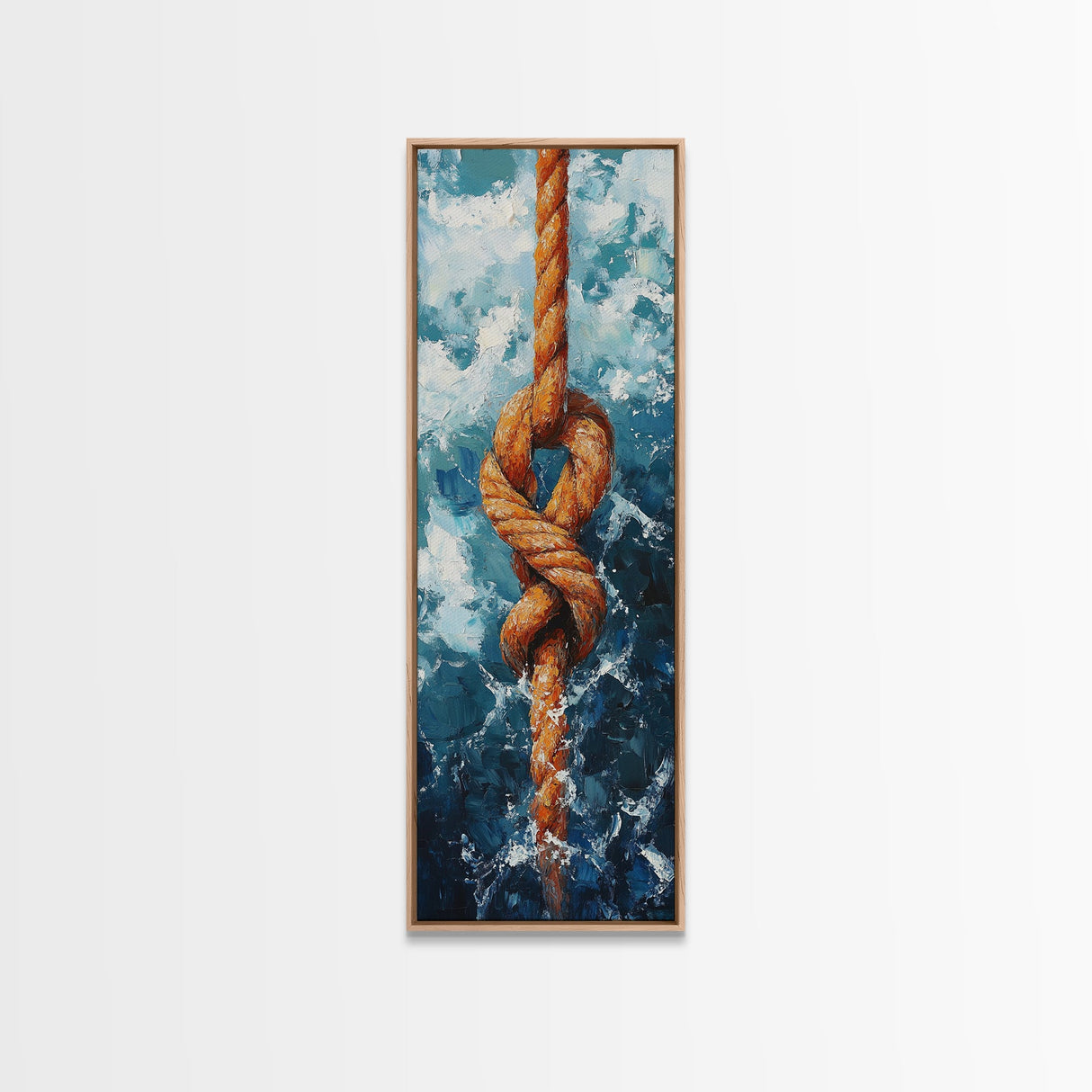 Nautical Rope Knot Painting Framed Canvas Print, Coastal Wall Art, Nautical Decor, Maritime Wall Art, Surf Wall Art, Ocean Art, Extra Wide Art, Rustic Wall Art, Moody Art, Above Couch Art, Gift Idea, Original Painting, Panoramic Art