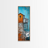 Rustic Stilt House Coastal Canvas Print Coastal Wall Art Nautical Painting Seascape Painting Blue And Green Wall Art Nautical Decor